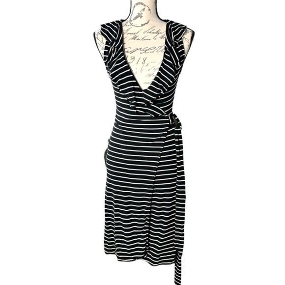 Banana Republic Dresses & Skirts - Women's | Banana Republic | Black White Stripped Ruffle Wrap Tianna Dress - XS